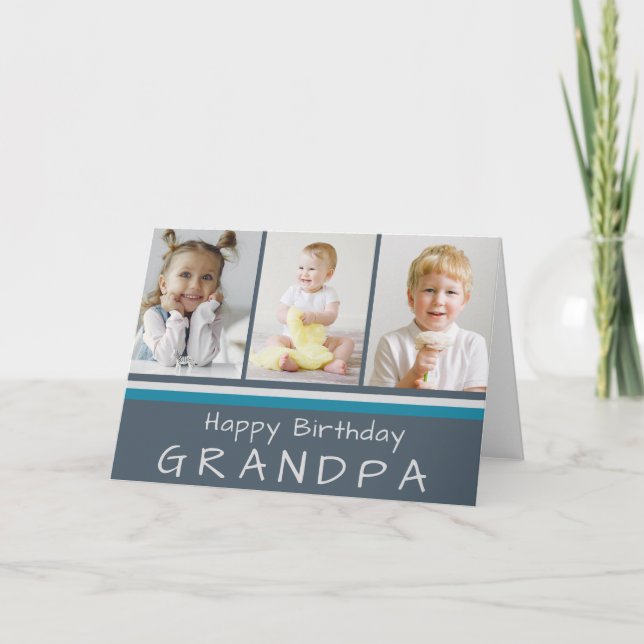 Tarjeta Feliz cumpleaños al abuelo gris Collage de fotos (Anverso)