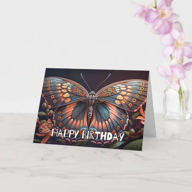 Tarjeta Feliz cumpleaños al arte de la mariposa de renombr (Orquídea)