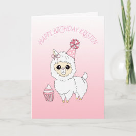 Tarjeta Feliz cumpleaños al Chica de Llama Rosa Cuta