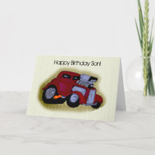 Tarjeta Feliz cumpleaños al coche del hijo saludo