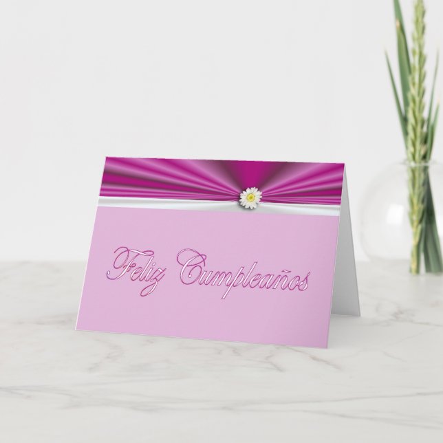 Tarjeta Feliz cumpleaños al cumpleaños español con seda fl (Anverso)