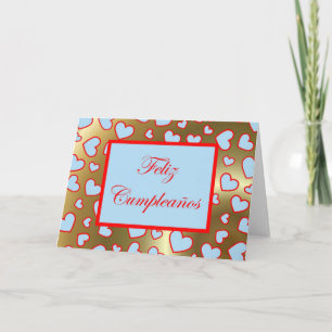 Tarjeta Feliz cumpleaños al español con corazones de amor