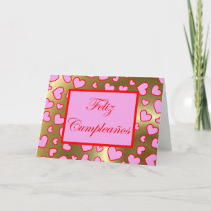Tarjeta Feliz cumpleaños al español con corazones de amor