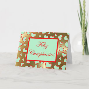 Tarjeta Feliz cumpleaños al español con corazones de amor