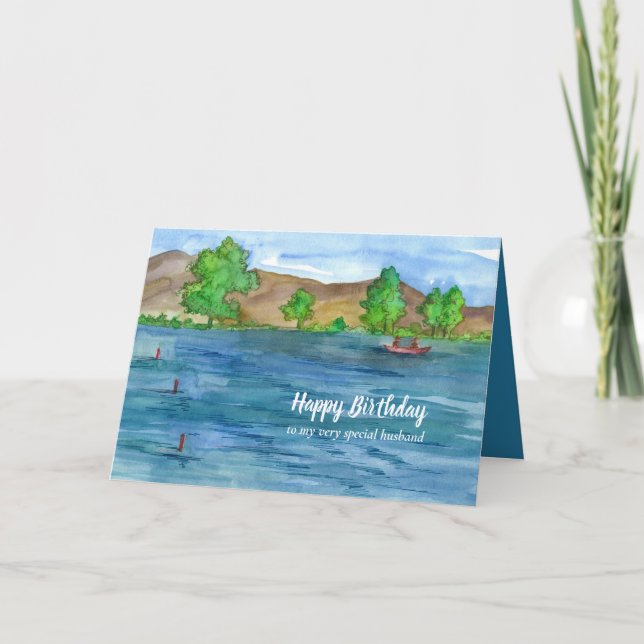 Tarjeta Feliz cumpleaños al esposo de la montaña (Anverso)