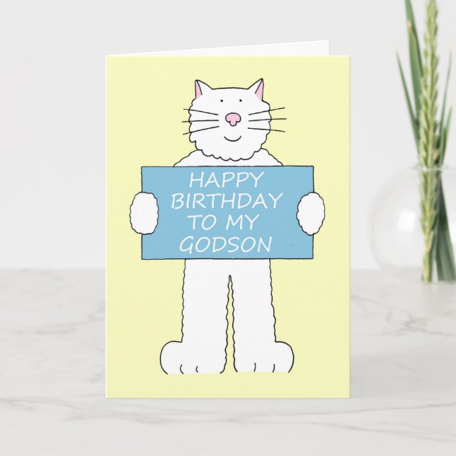 Tarjeta Feliz cumpleaños al gato Personalizado Godson (Anverso)