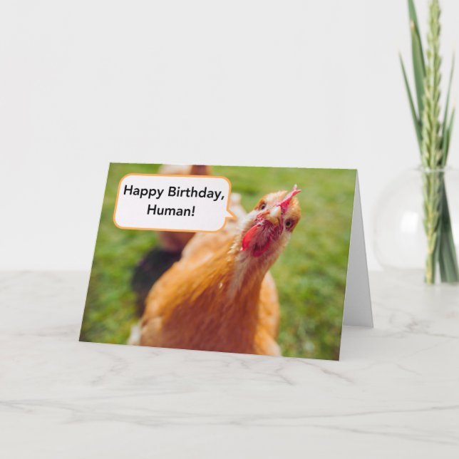 Tarjeta Feliz cumpleaños al humano de pollo marrón (Anverso)