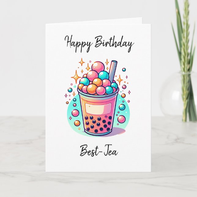 Tarjeta Feliz cumpleaños al mejor té | Boba Pun (Anverso)
