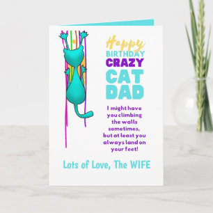 Tarjeta Feliz cumpleaños al PAPÁ GATO divertido de parte d