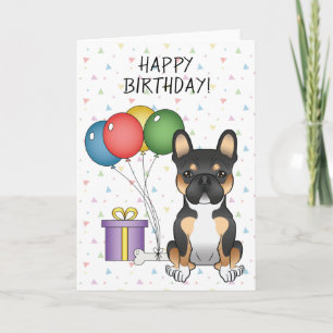 Tarjeta Feliz cumpleaños al perro Bulldog Francés Tricolor