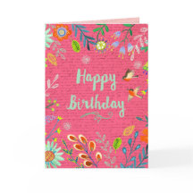 Feliz Cumpleaños Alegres Flores Campestres Rosadas