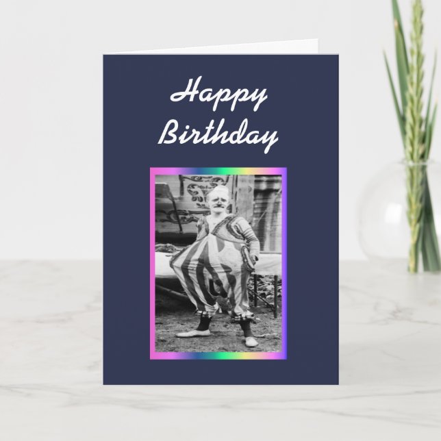 Tarjeta Feliz cumpleaños. Algún payaso quiere desearle Hum (Anverso)