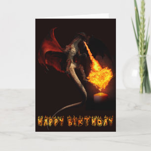 Tarjeta Feliz Cumpleaños Amante del Dragón Rojo Corazón de