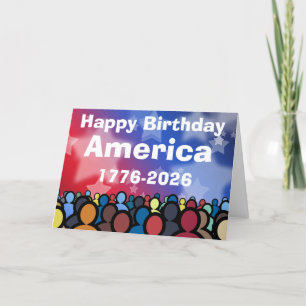 Tarjeta Feliz Cumpleaños América 1776 a 2026