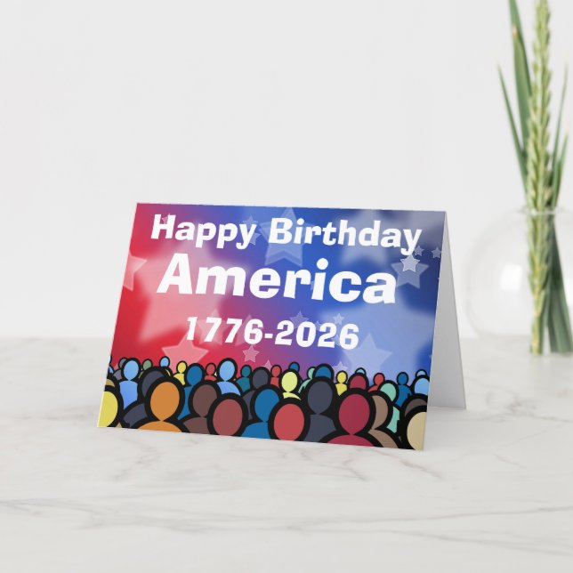 Tarjeta Feliz cumpleaños América 1776 a 2026 (Anverso)