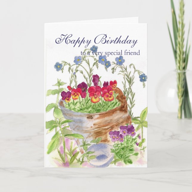 Tarjeta Feliz cumpleaños Amigo Flor Bucket Bouquet Card (Anverso)