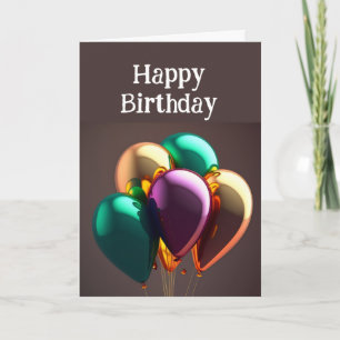 Tarjeta Feliz cumpleaños, amigo, globos metálicos