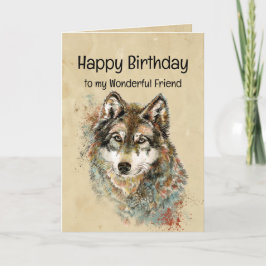 Tarjeta Feliz cumpleaños, amigo Wolf, lobos