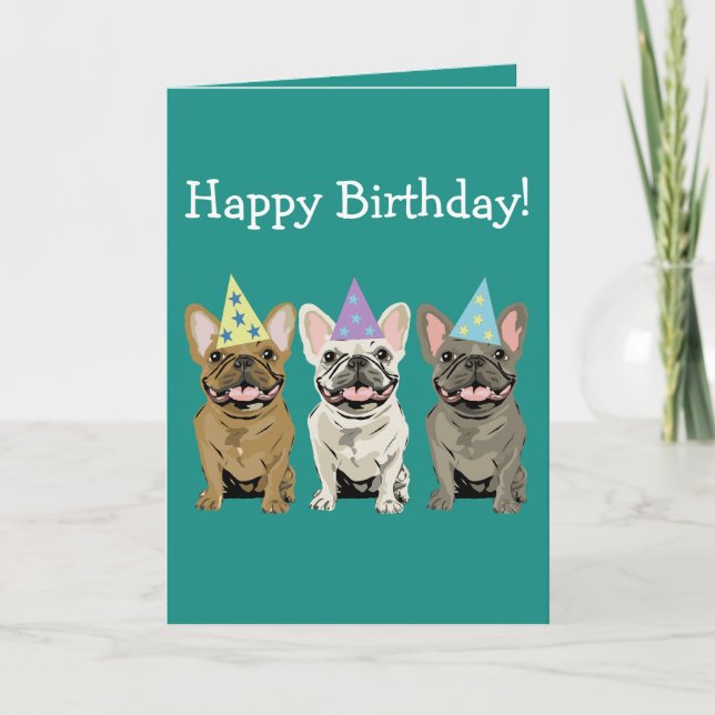 Tarjeta Feliz cumpleaños - Amigos de Bulldog Francés (Anverso)