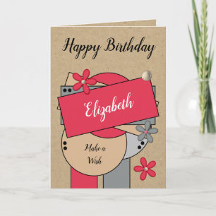 Tarjeta Feliz cumpleaños añádase el nombre rojo, marrón