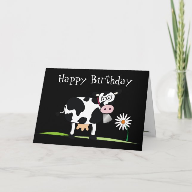 Tarjeta Feliz cumpleaños. Aquí hay algo de MOO-LAH (Anverso)