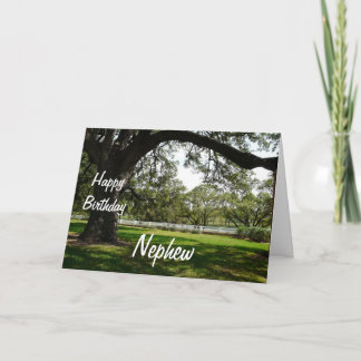 Tarjeta Feliz cumpleaños, árbol de sobrinos en el jardín