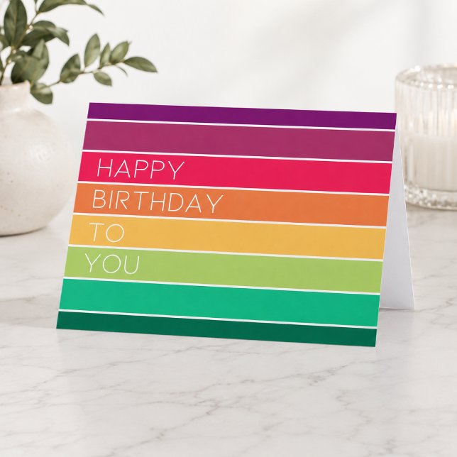 Tarjeta Feliz Cumpleaños | Arcoíris Moderno de Rayas LGBT  (Subido por el creador)