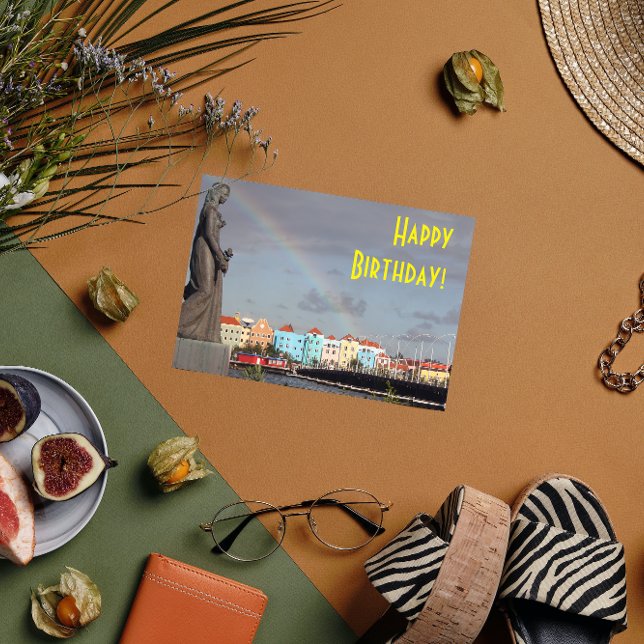 Tarjeta Feliz cumpleaños arcoiris sobre Willemstad Curaçao (Subido por el creador)