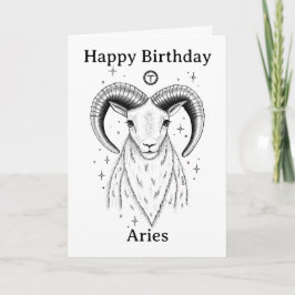 Tarjeta Feliz Cumpleaños Aries Carnero Dibujado a Mano