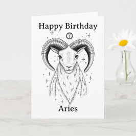 Tarjeta Feliz Cumpleaños Aries Carnero Dibujado a Mano