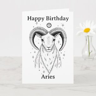 Tarjeta Feliz Cumpleaños Aries Carnero Dibujado a Mano