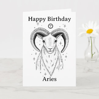 Tarjeta Feliz Cumpleaños Aries Carnero Dibujado a Mano
