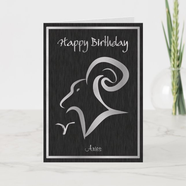 Tarjeta Feliz Cumpleaños Aries Elegante Horóscopo (Anverso)