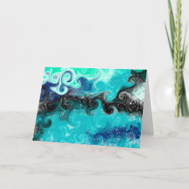 Tarjeta Feliz cumpleaños, arte abstracto azul, Verde azula