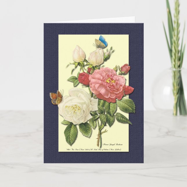 Tarjeta Feliz cumpleaños Arte Botánico de Rosas Blancas Ro (Anverso)