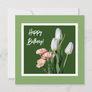 Tarjeta Feliz cumpleaños arte fino flores de tulipán blanc