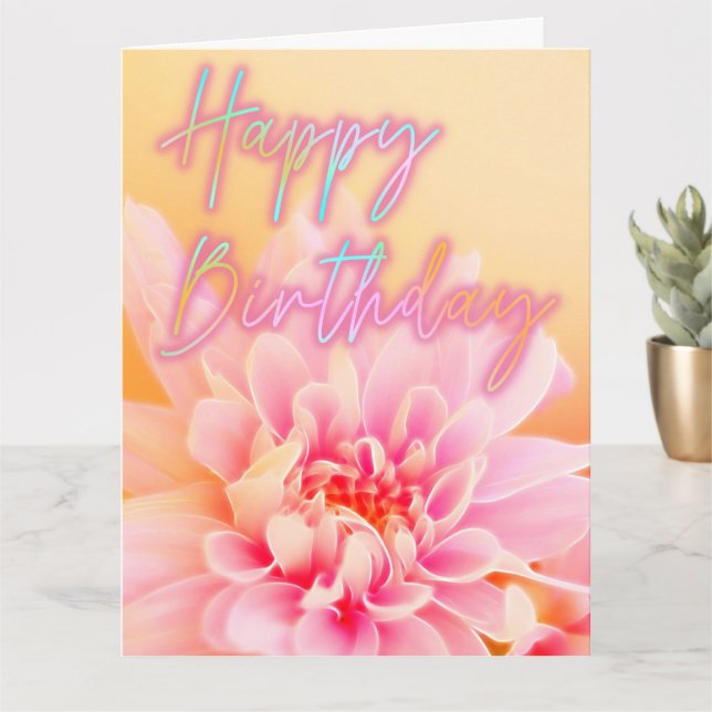 Tarjeta Feliz cumpleaños, arte floral irlandés rosa Dahlia (Planta pequeña)