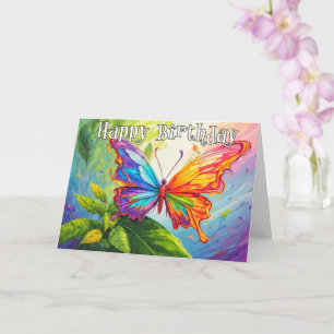 Tarjeta Feliz Cumpleaños Artes Mariposa Colorida