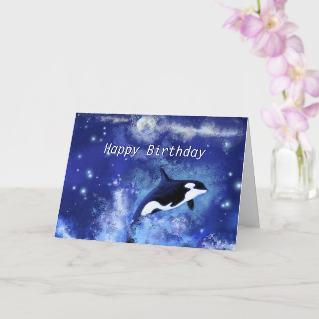 Tarjeta Feliz cumpleaños, asesina de ballenas a plena Luna (Orquídea)