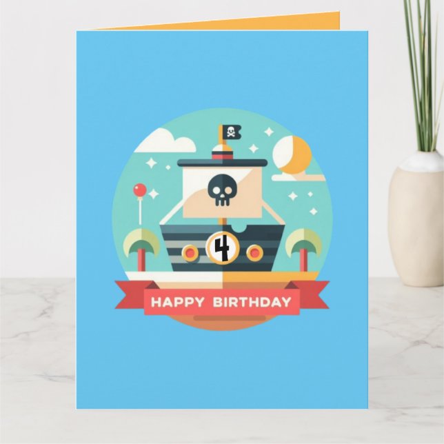 Tarjeta Feliz cumpleaños, aventura pirata (Anverso)