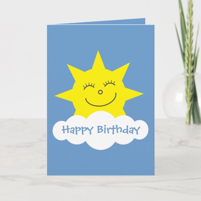 Tarjeta Feliz cumpleaños azul de sol personalizado (Anverso)
