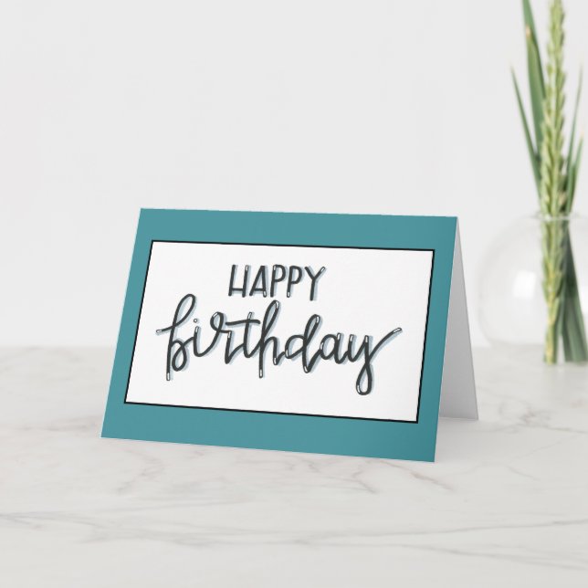 Tarjeta feliz cumpleaños azul mano verde simple (Anverso)