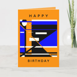 Tarjeta Feliz cumpleaños azul negro Naranja blanco MCM loo