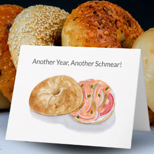 Tarjeta Feliz Cumpleaños Bagels de Acuarela Salmón Ahumado