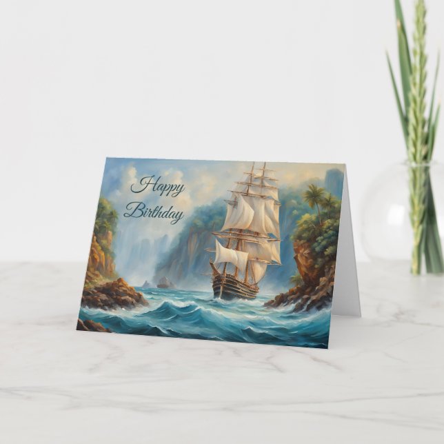 Tarjeta Feliz cumpleaños barco de vela virgen cerca de la  (Anverso)