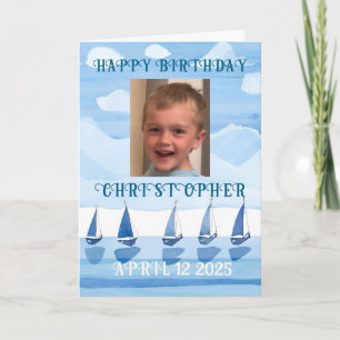 Tarjeta feliz cumpleaños barcos de vela niño página para c