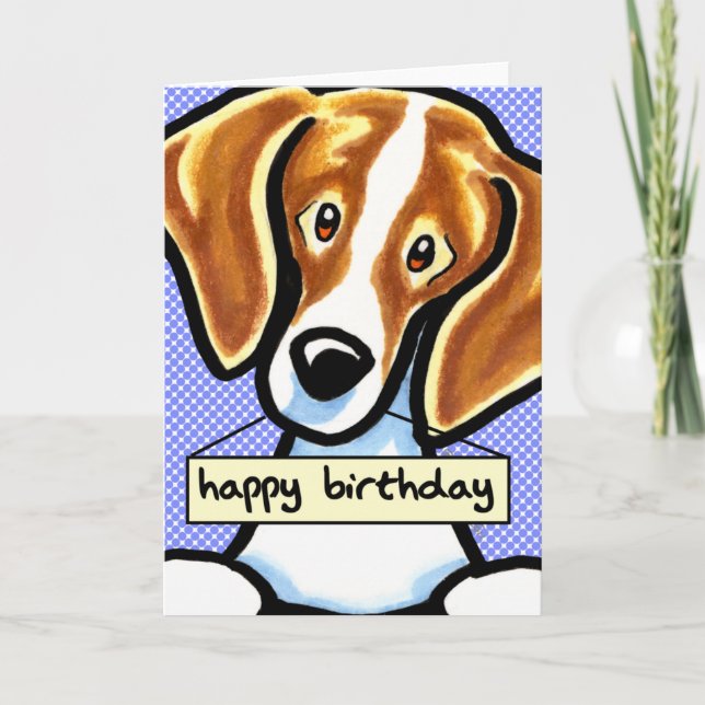 Tarjeta Feliz cumpleaños Beagle Blue Dots (Anverso)