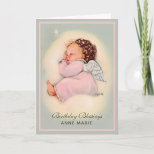 Tarjeta Feliz Cumpleaños Bebé Niña Ángel Religioso