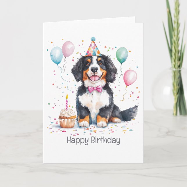 Tarjeta Feliz cumpleaños Bernese Mountain Dog (Anverso)