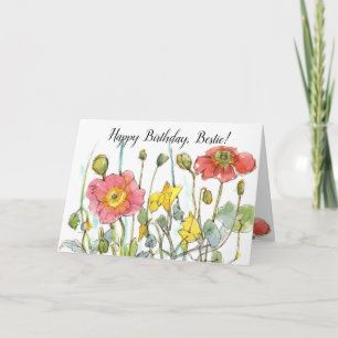Tarjeta Feliz cumpleaños Bestie Friend Poppy Wildflowers